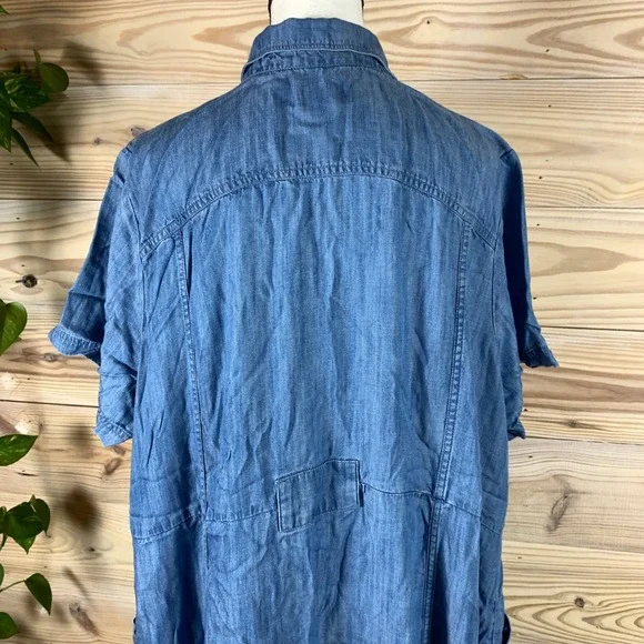 Lands End Shirt Dress Womens 2X Blue Denim Lyocell Button Front Midi Chambray - Picture 4 of 9